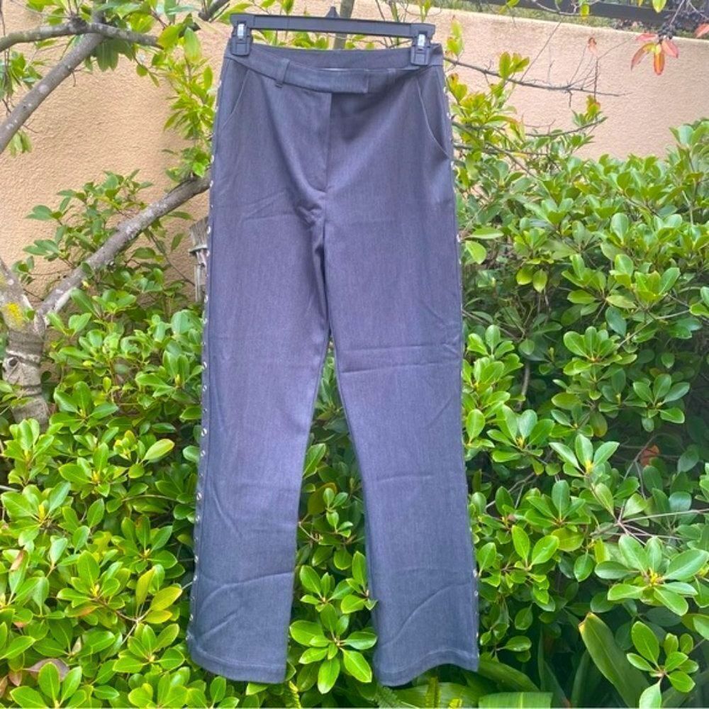 St. John Sport Gray Slacks/Pants w/silver grommets. Size 2. Excellent condition.